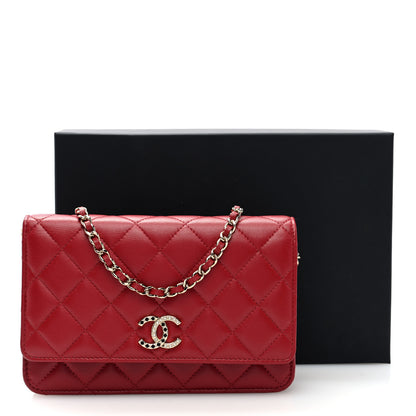 Chanel Lambskin Quilted Crystal Pearl CC Wallet On Chain WOC Burgundy 11 of 11