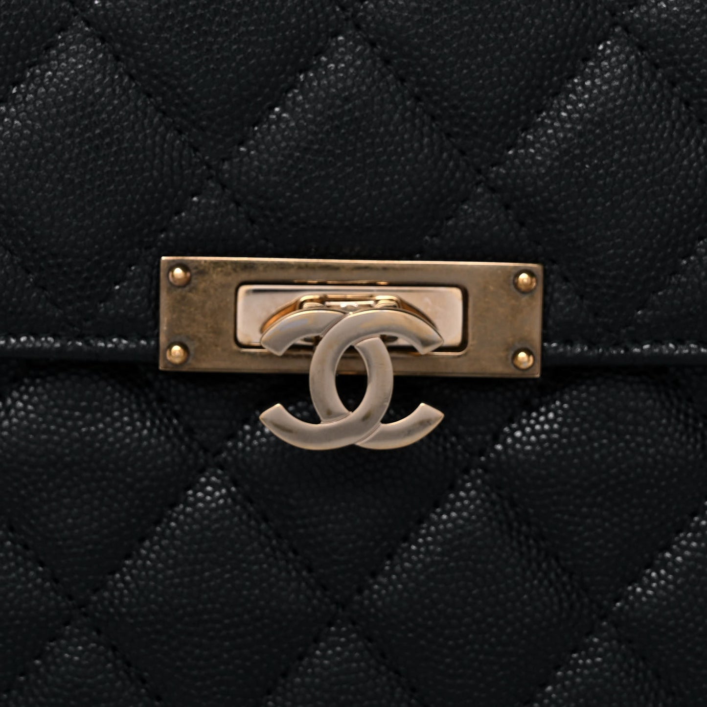 Caviar Quilted Large Golden Class Pouch Black