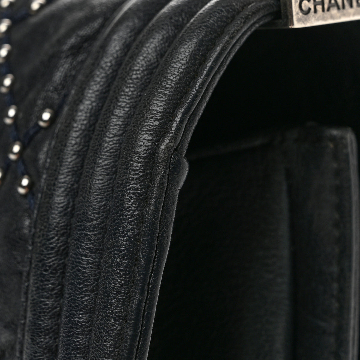 Crumpled Lambskin New Medium Studded Boy Flap Black