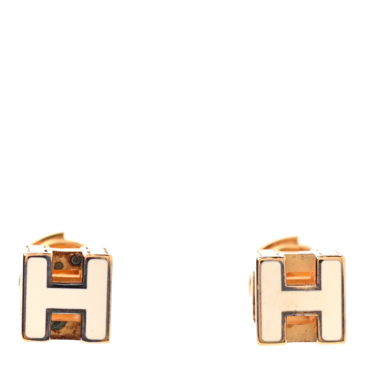 Hermes Gold Plated Cage d'H Earrings Ecru 1 of 4