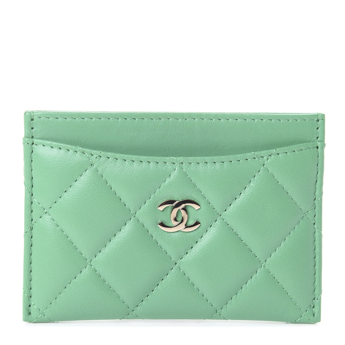 Lambskin Quilted Card Holder Green