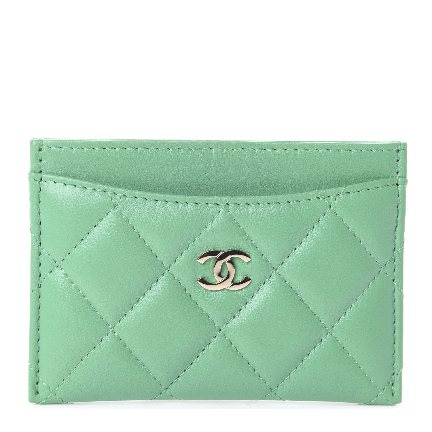 Chanel Lambskin Quilted Card Holder Green 1 of 7
