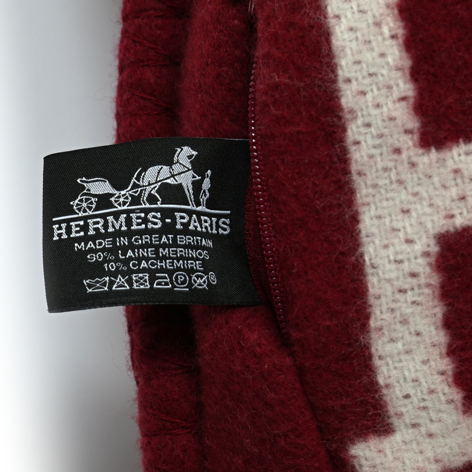 Hermes Wool Cashmere Avalon III Pillow PM Ecru Rouge 3 of 3