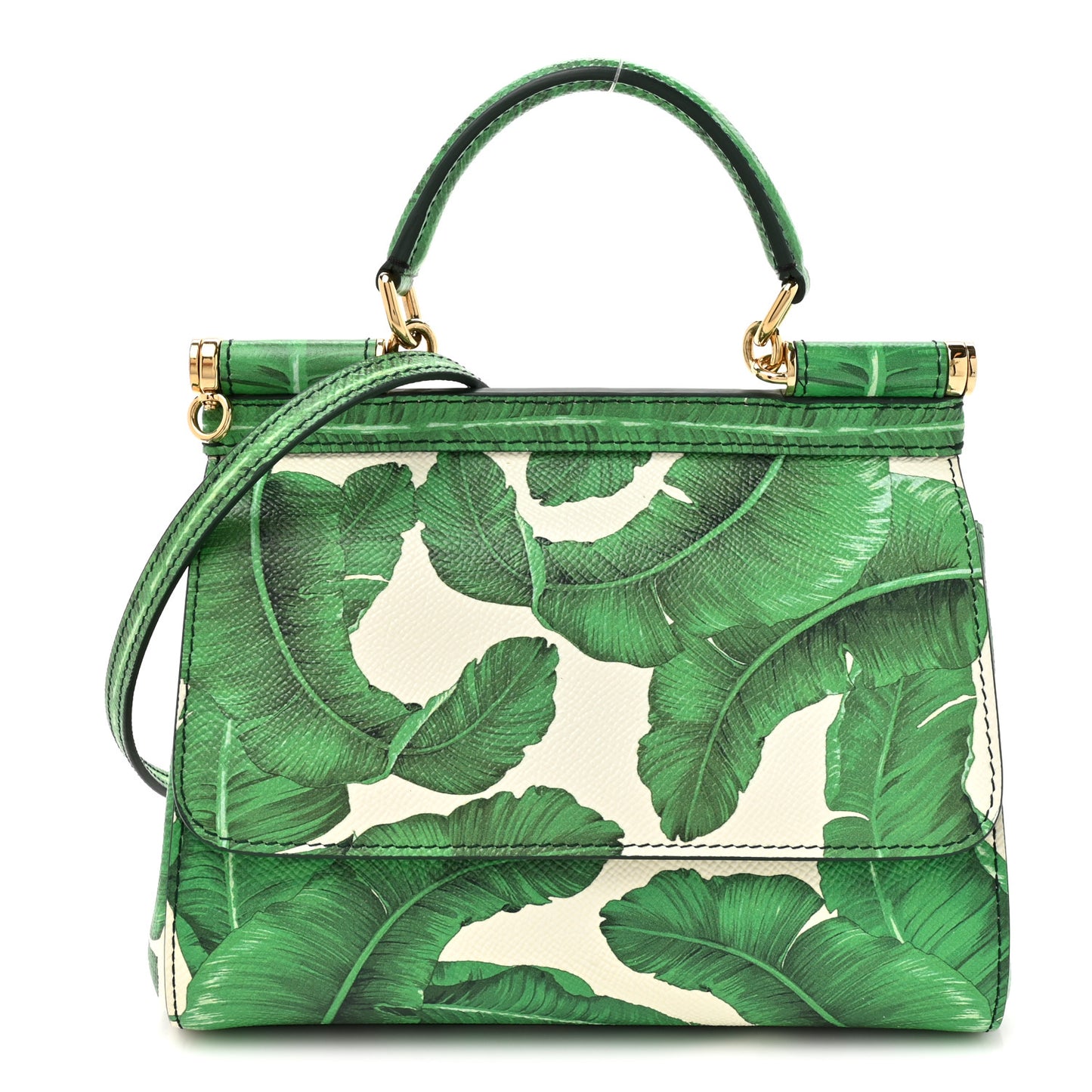 Dauphine Banana Leaf Print Small Miss Sicily Satchel Green White