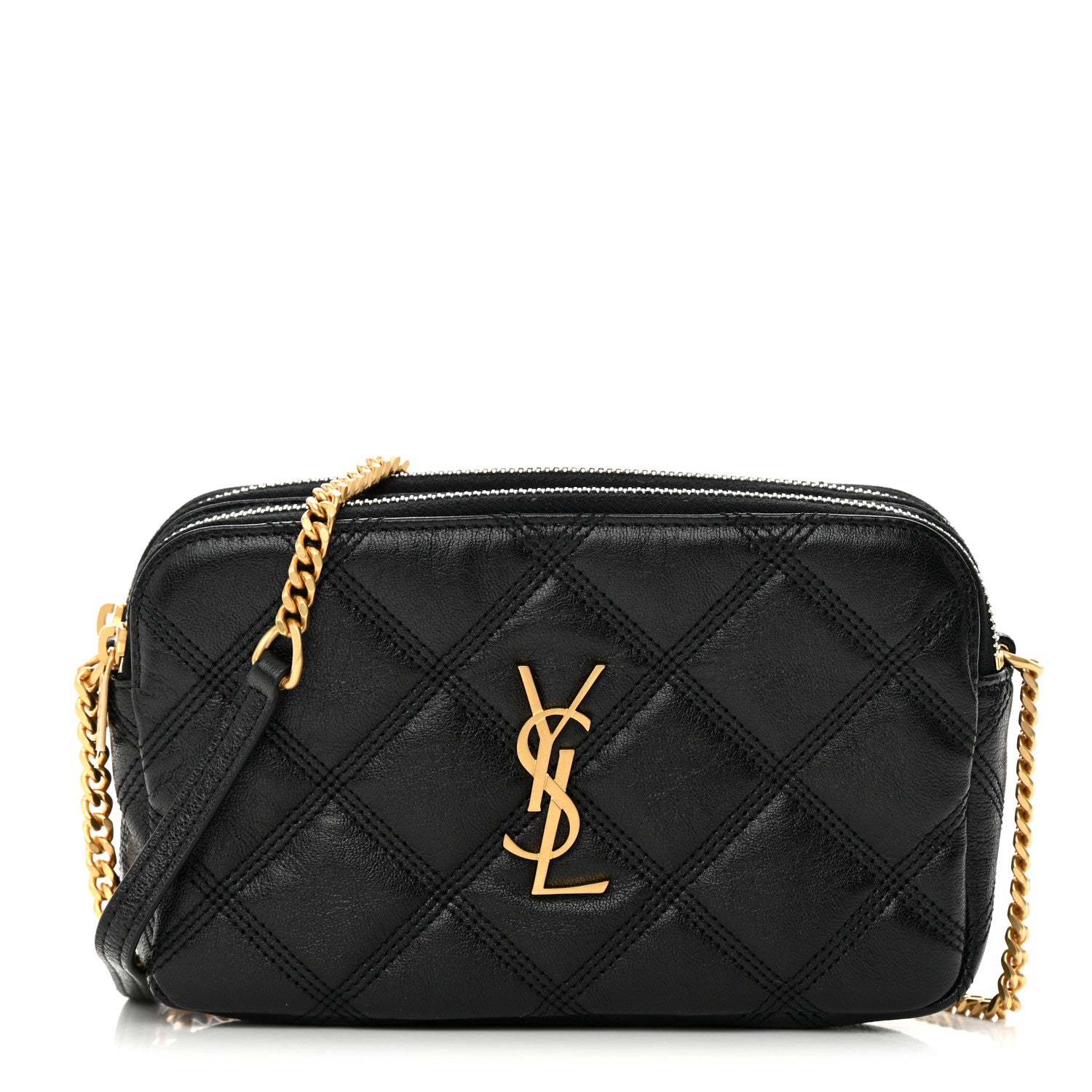 Saint Laurent Grained Lambskin Quilted Mini Becky Double Zip Bag Black 1 of 13