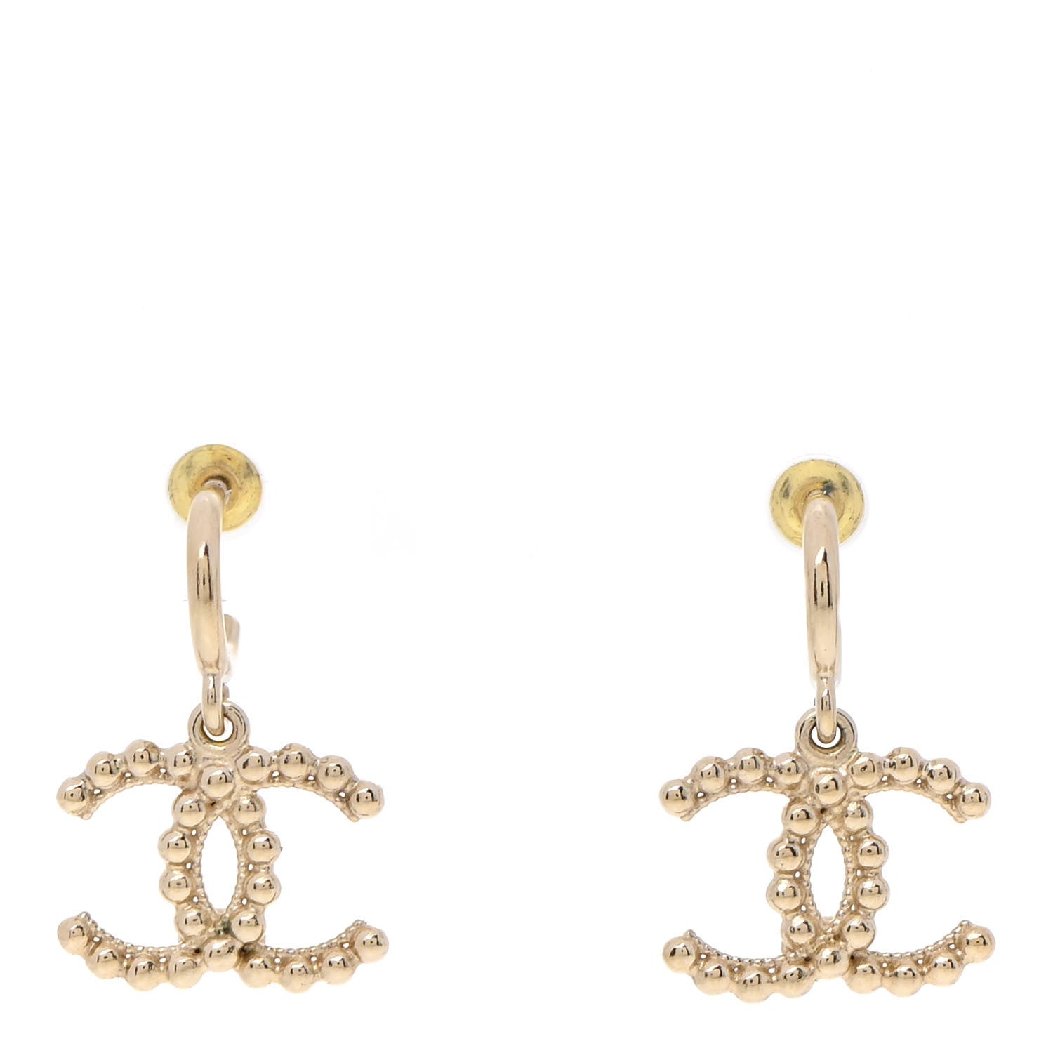 Chanel Metal Bead CC Drop Earrings Gold 1 of 5