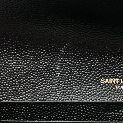 Saint Laurent Grain De Poudre Matelasse Chevron Monogram Flap Wallet Black 8 of 10