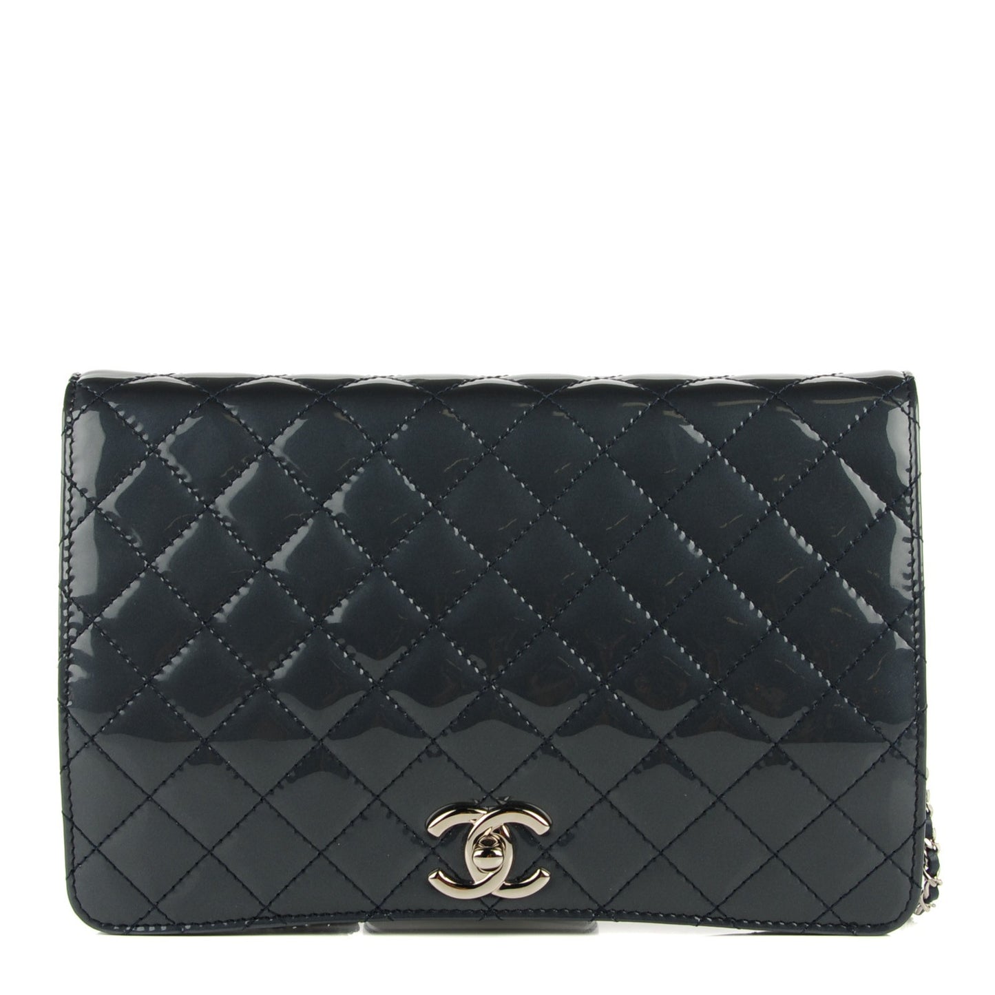 Patent Quilted Clutch Flap Dark Blue