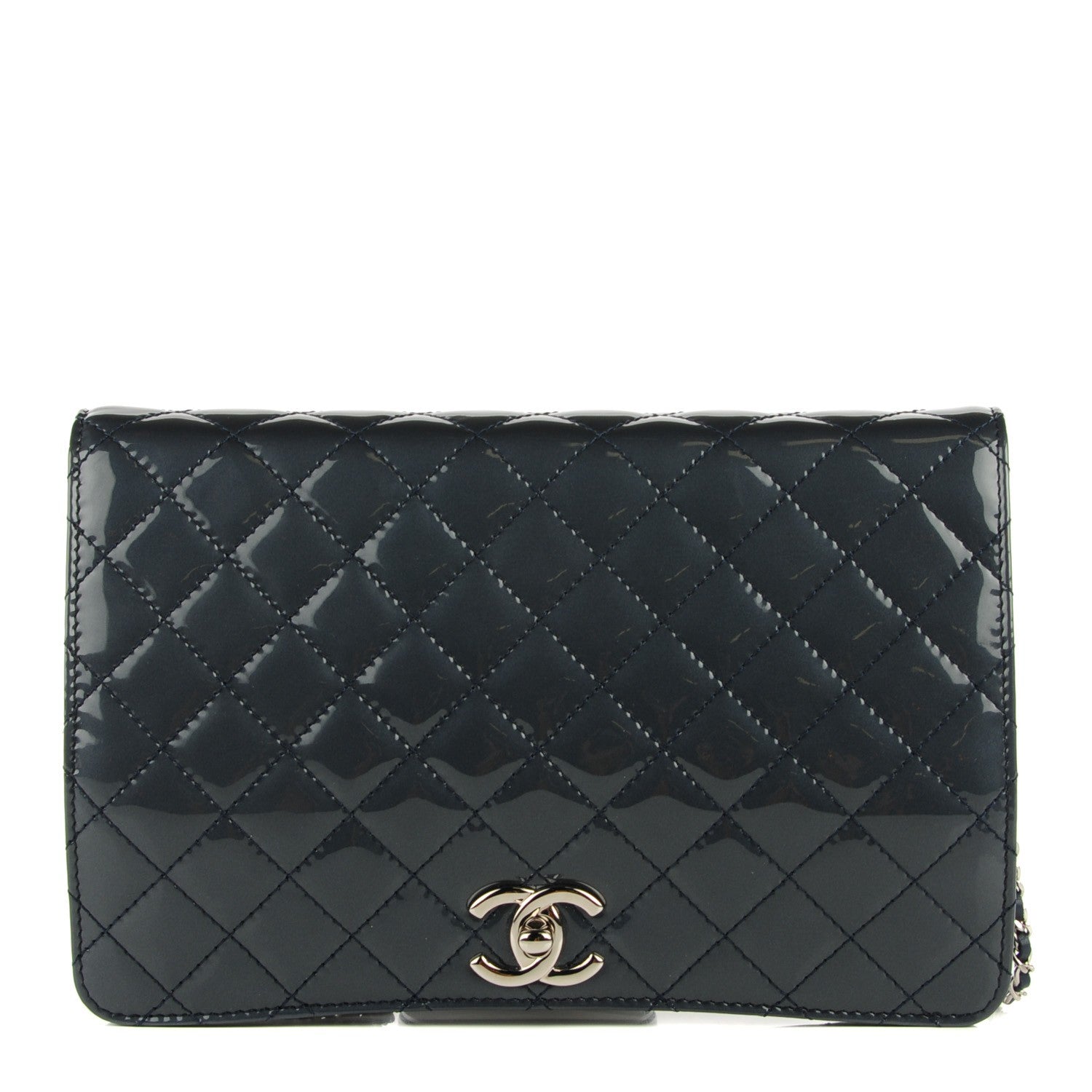 Chanel Patent Quilted Clutch Flap Dark Blue 1 of 8