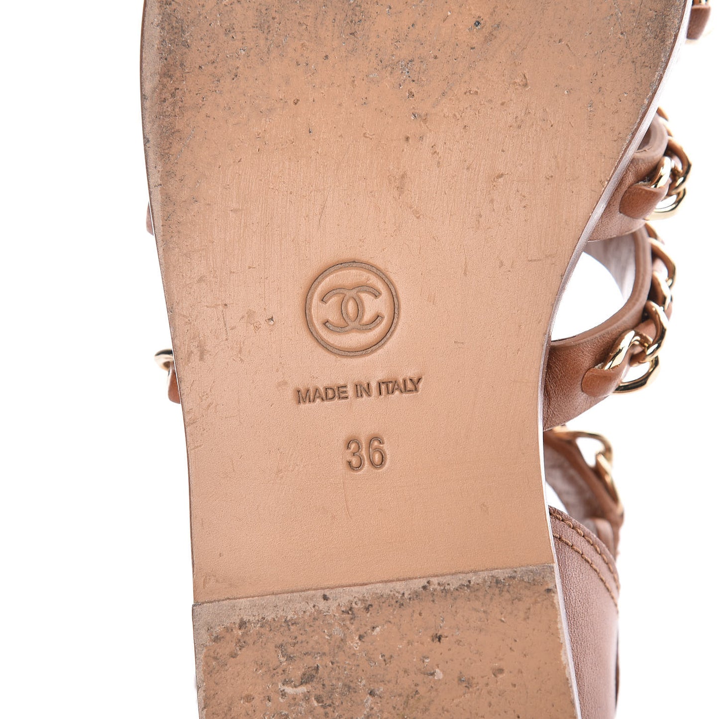Calfskin Fantasy Chain Flat Sandals 36 Beige