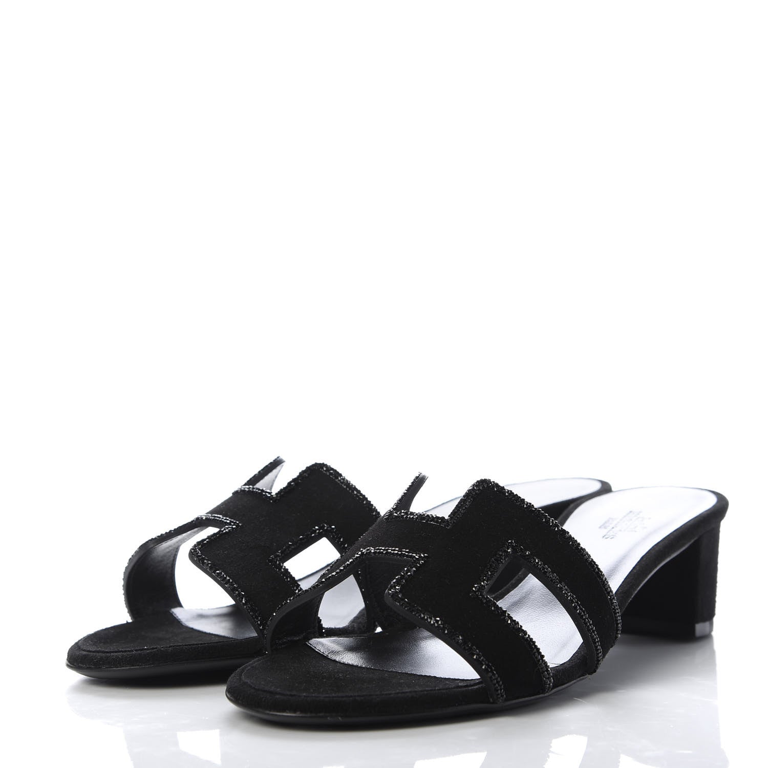 Hermes Suede Goatskin Rhinestone Oasis Sandals 36.5 Black 3 of 9