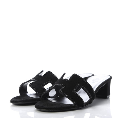 Hermes Suede Goatskin Rhinestone Oasis Sandals 36.5 Black 3 of 9