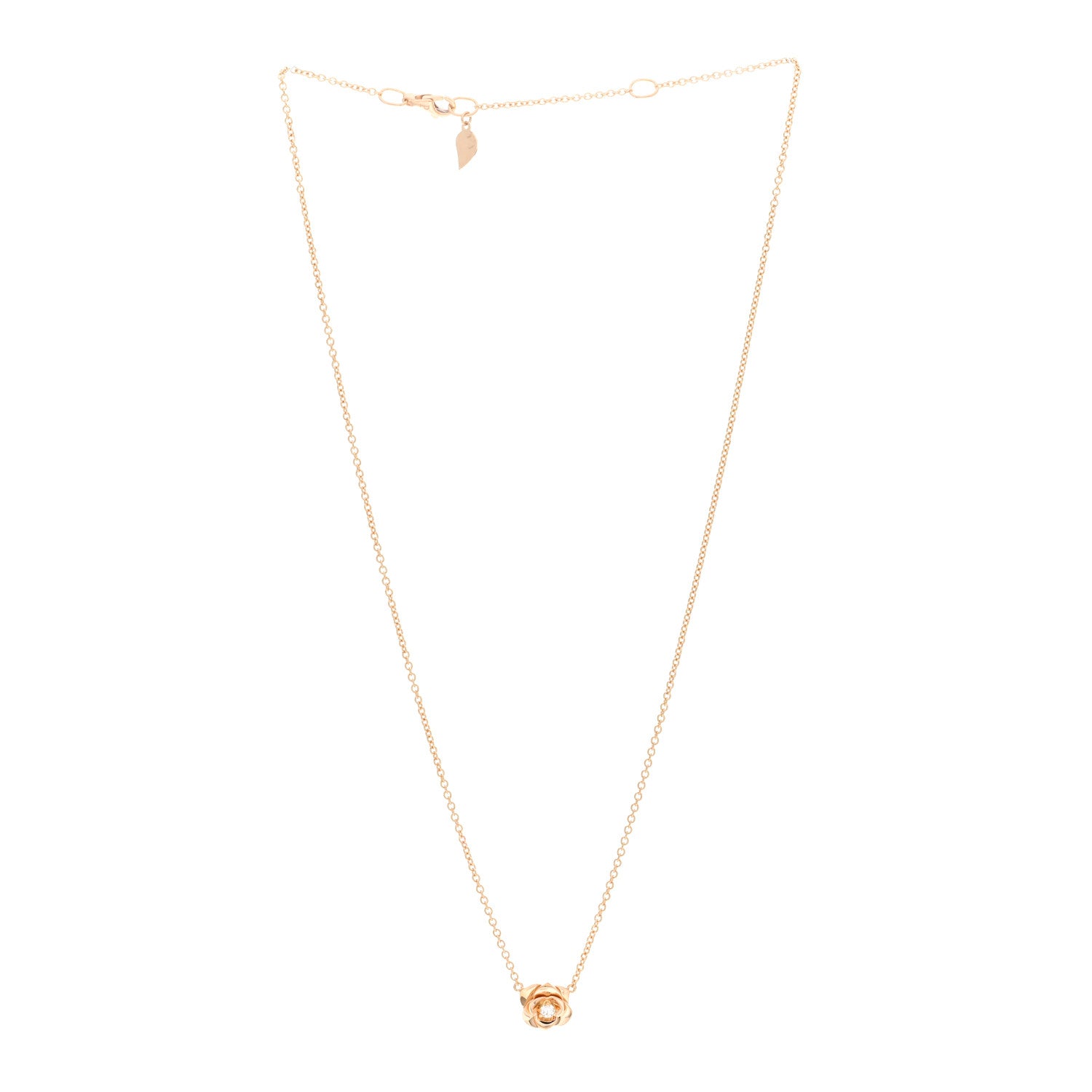 Piaget 18K Rose Gold Diamond .06ct Rose Pendant Necklace 3 of 5