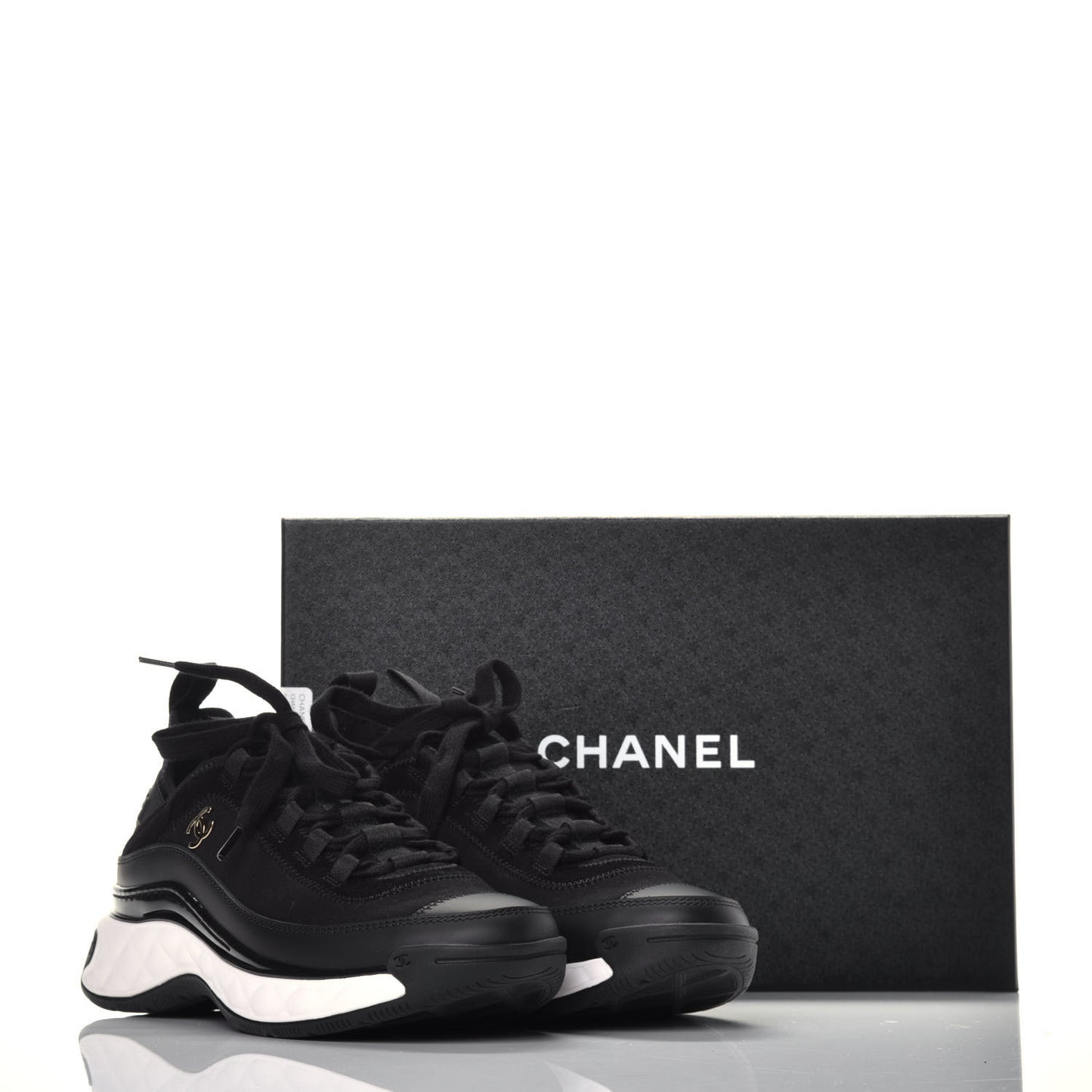 Velvet Calfskin Mixed Fibers CC Sneakers 38 Black