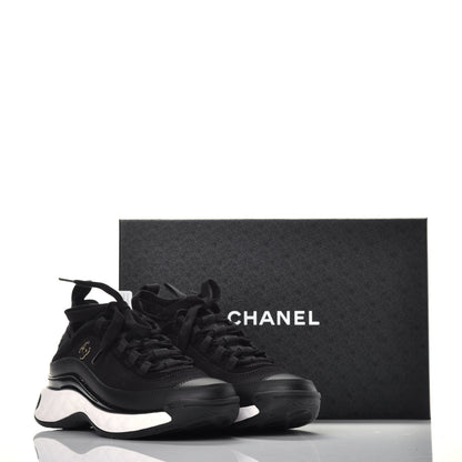 Chanel Velvet Calfskin Mixed Fibers CC Sneakers 38 Black 9 of 9