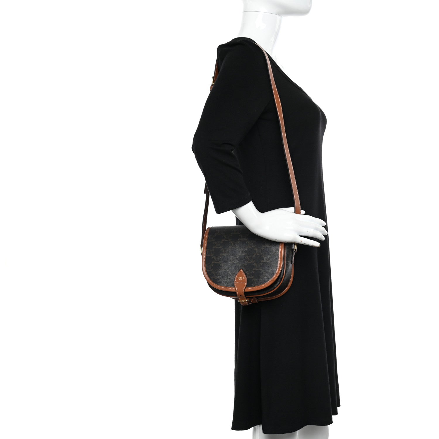 Celine Triomphe Canvas Medium Folco Bag Tan 2 of 9