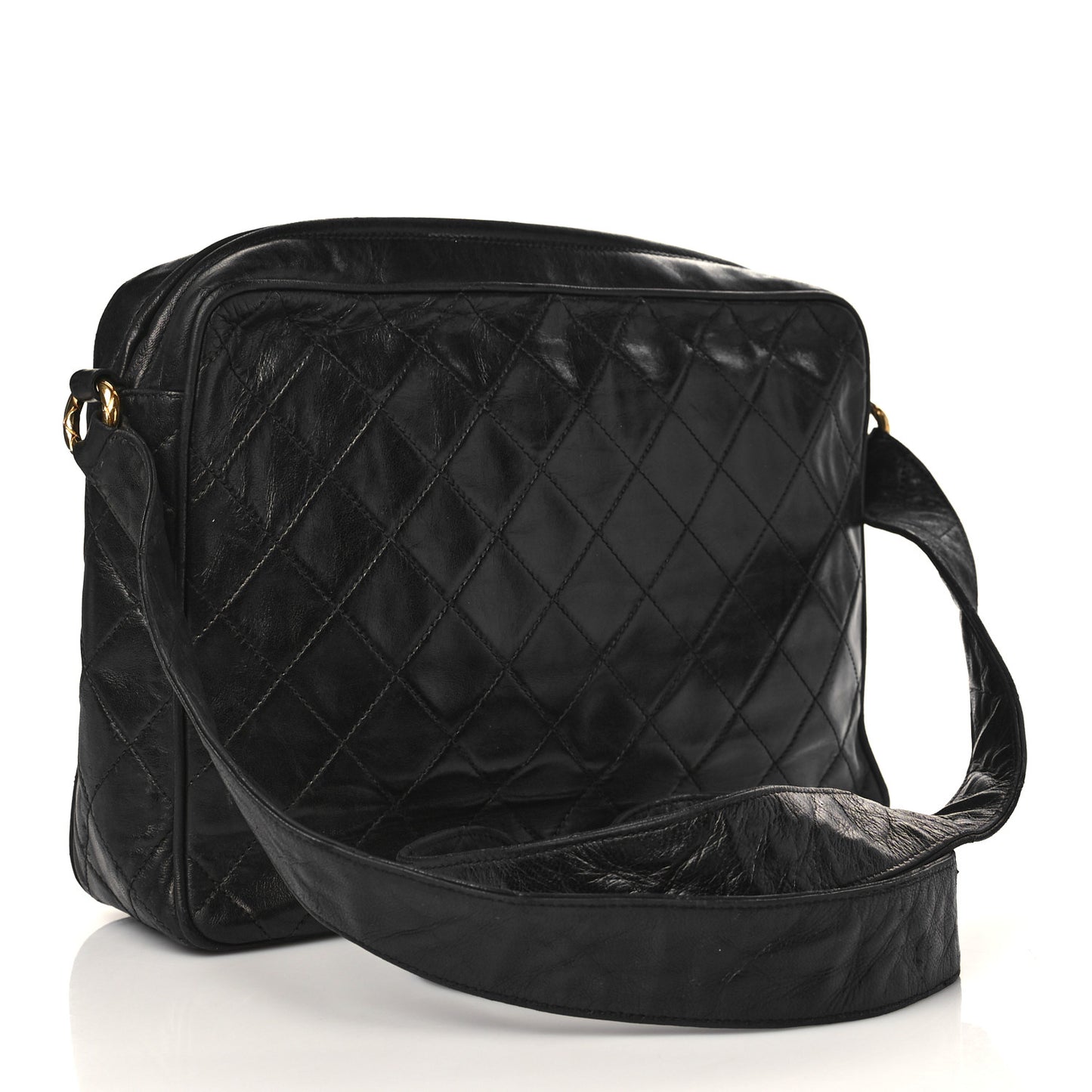 Lambskin Quilted Tassel Camera Case Black