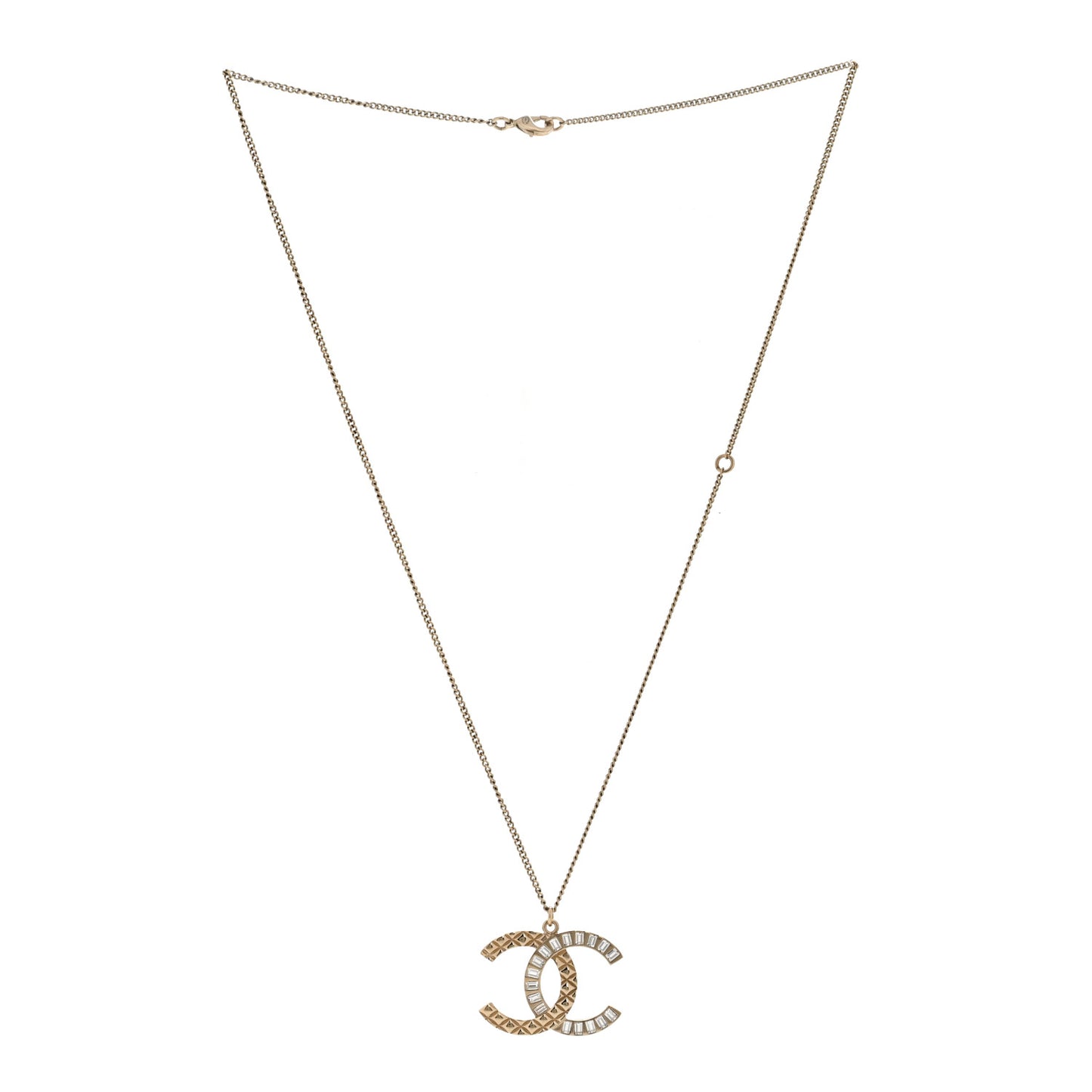 Baguette Crystal Quilted CC Pendant Necklace Gold