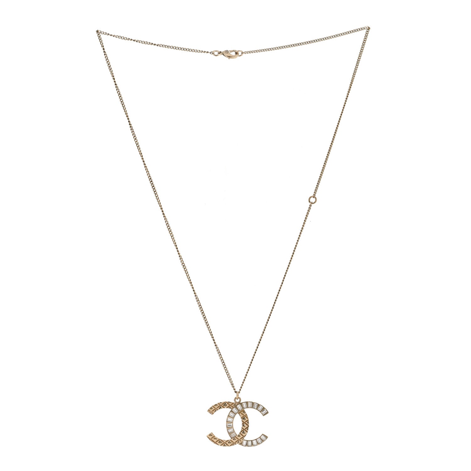 Chanel Baguette Crystal Quilted CC Pendant Necklace Gold 3 of 6