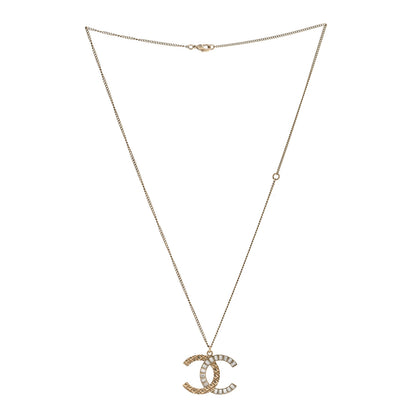Chanel Baguette Crystal Quilted CC Pendant Necklace Gold 3 of 6