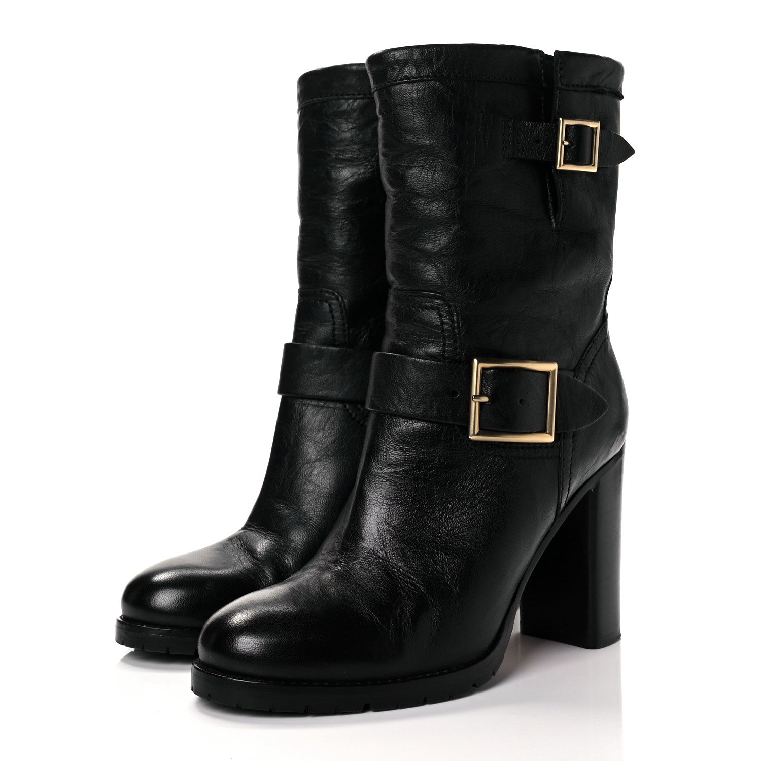 Jimmy Choo Lambskin Dart Biker Buckle Booties 38 Black 3 of 9