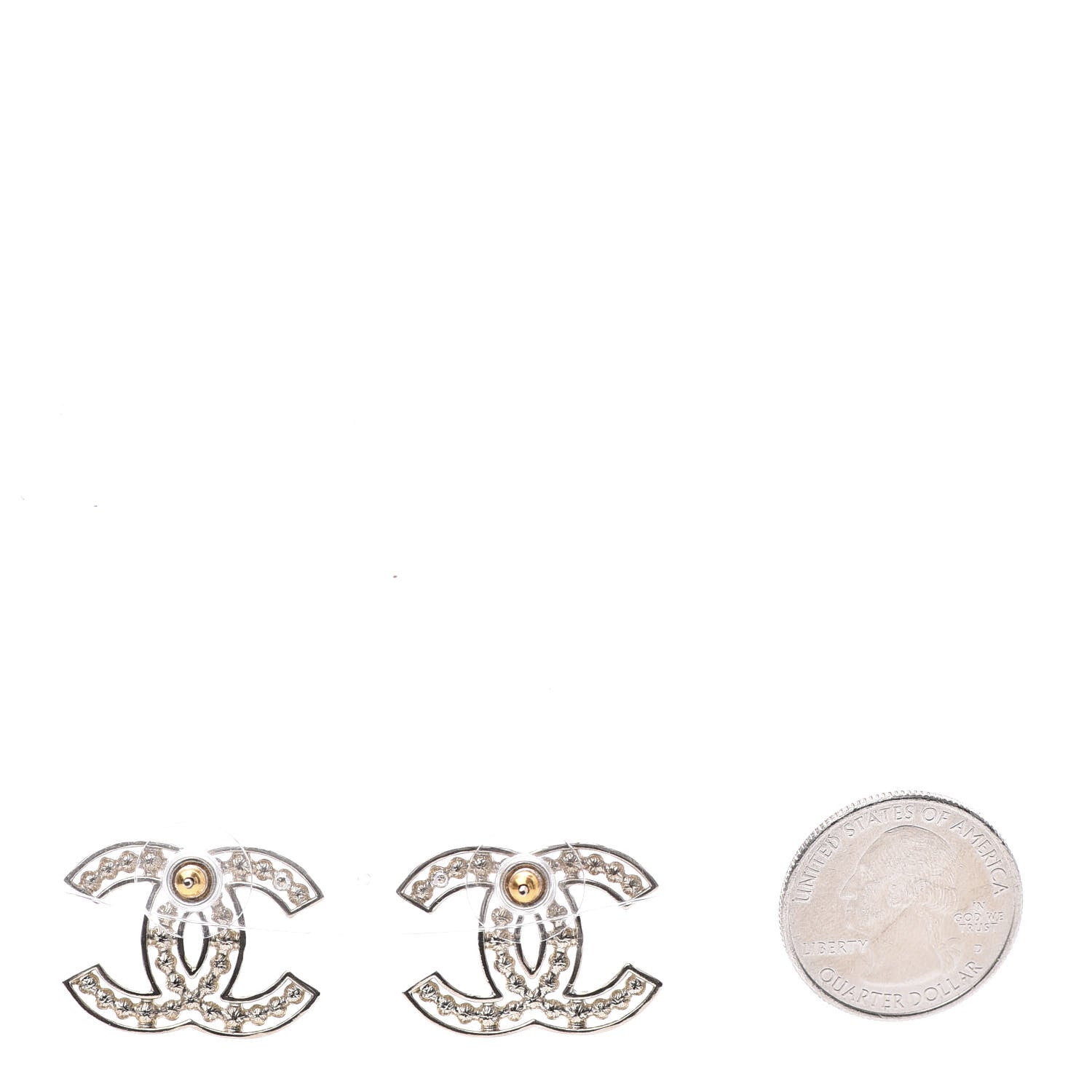 Chanel Pearl Crystal Sparkling Pearls CC Earrings Light Gold 2 of 4