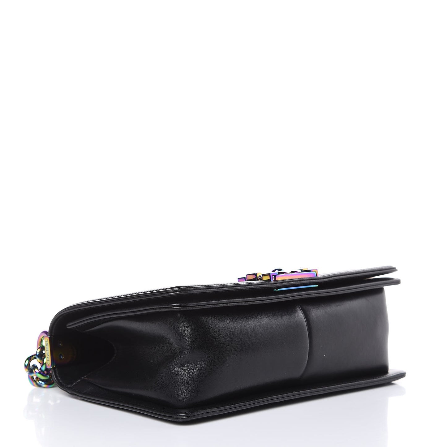 Lambskin LED Iridescent Metal Medium Boy Flap Black Multicolor