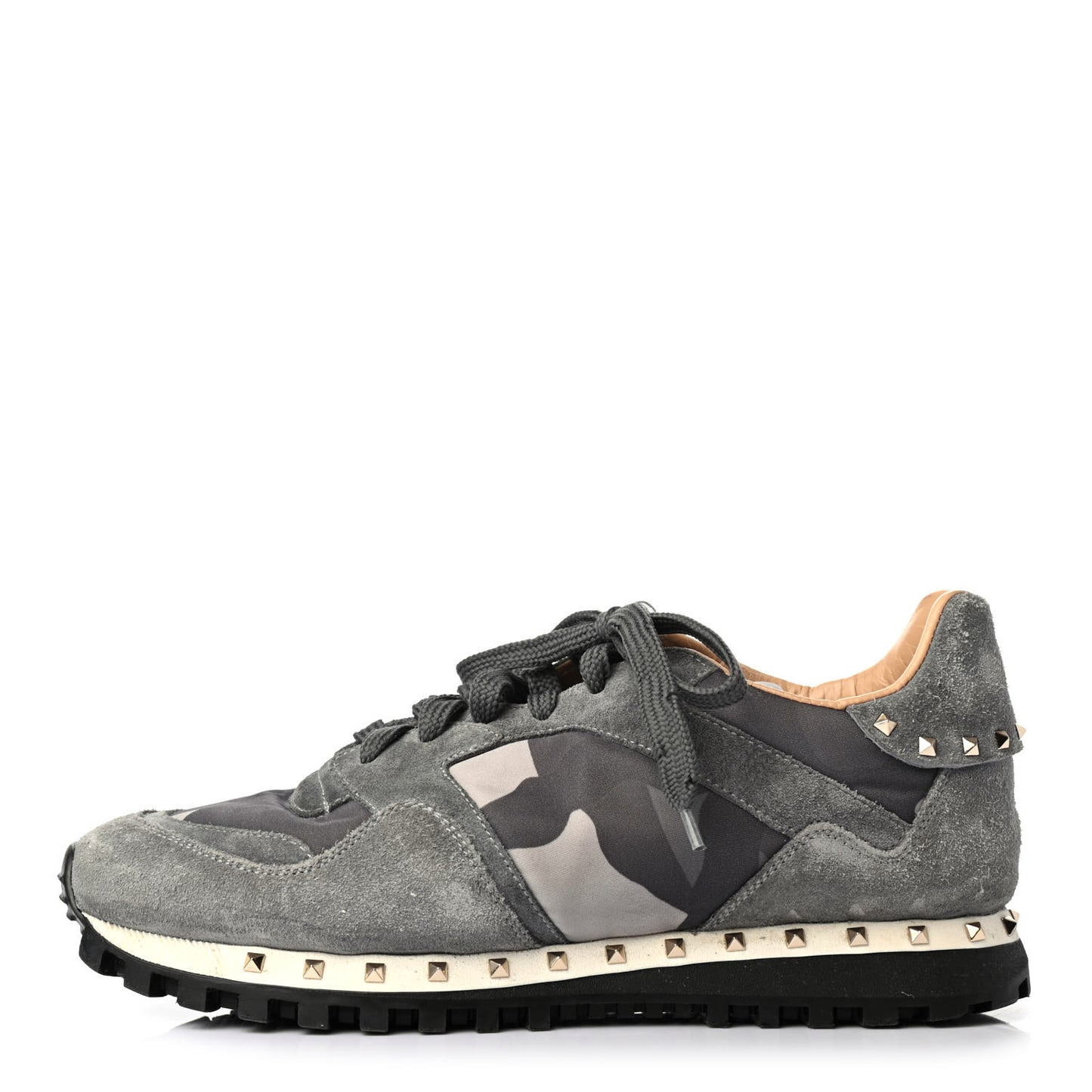 Suede Nylon Camouflage Womens Soul Rockstud Sneakers 38.5 Grey