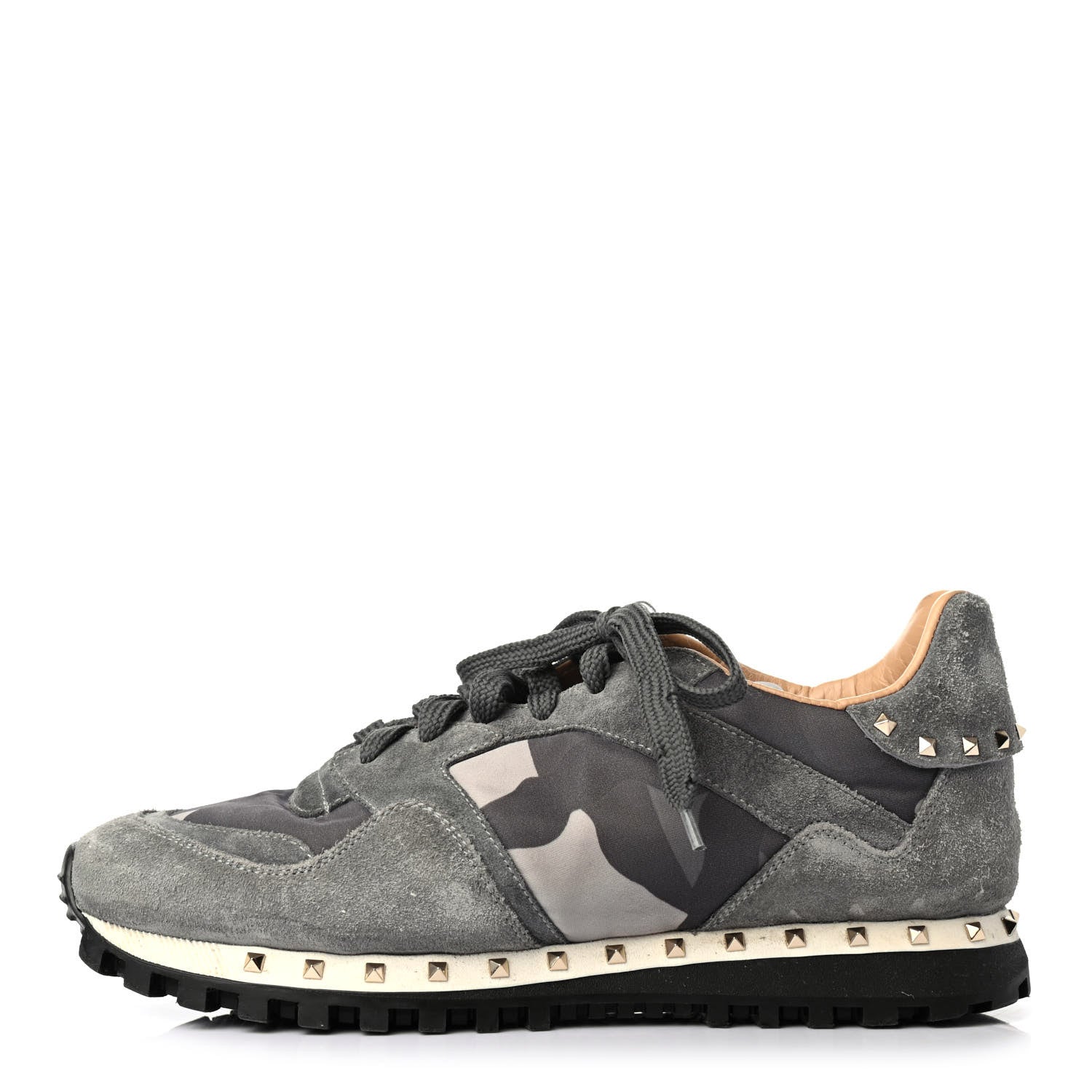Valentino Garavani Suede Nylon Camouflage Womens Soul Rockstud Sneakers 38.5 Grey 1 of 4