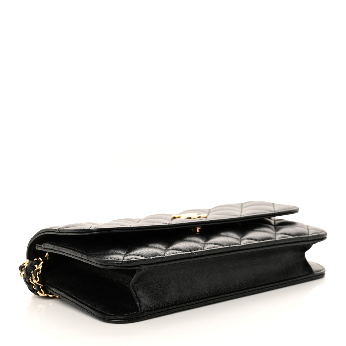 Lambskin Quilted Braided Clutch On Chain Black
