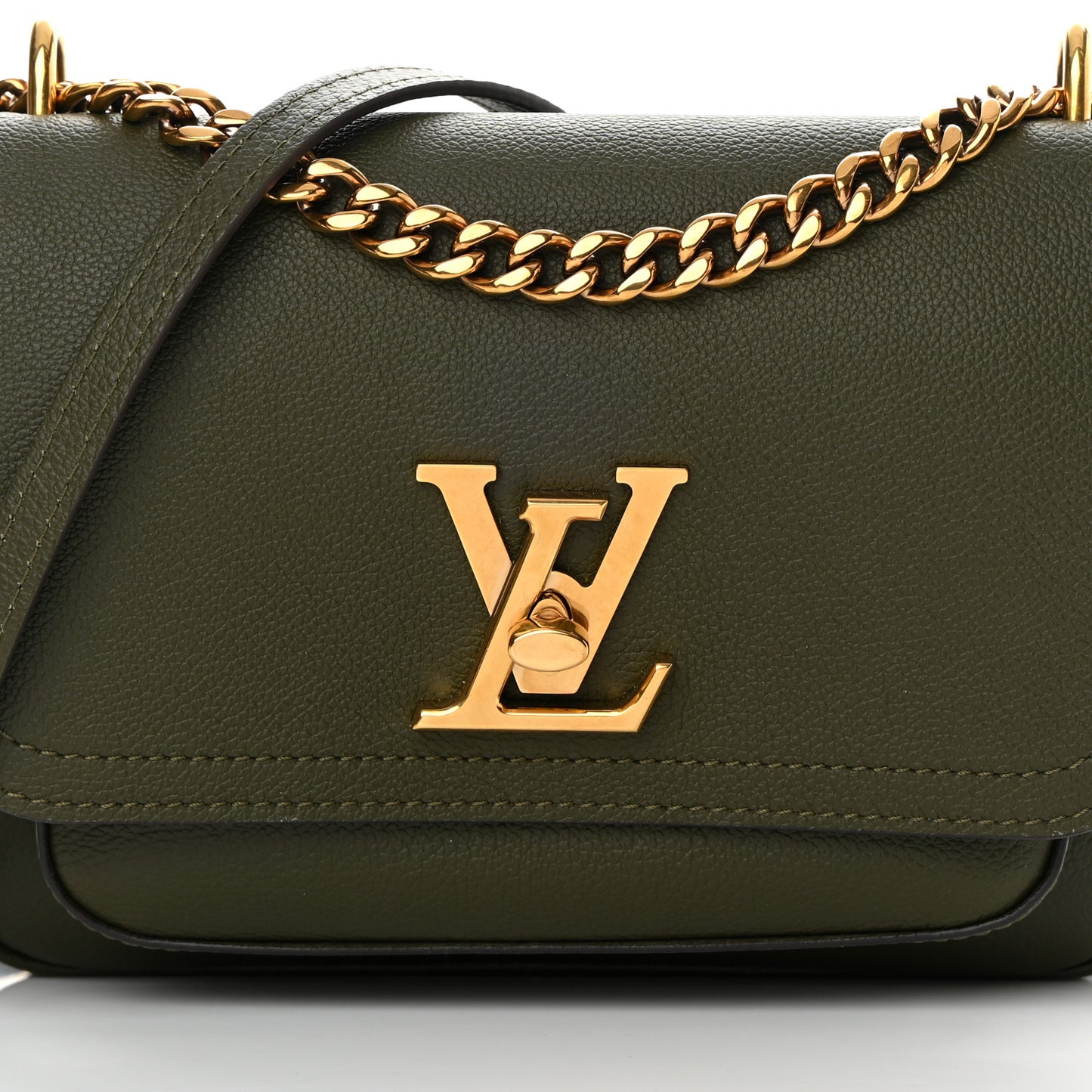Grained Calfskin Lockme Chain Bag PM Kaki