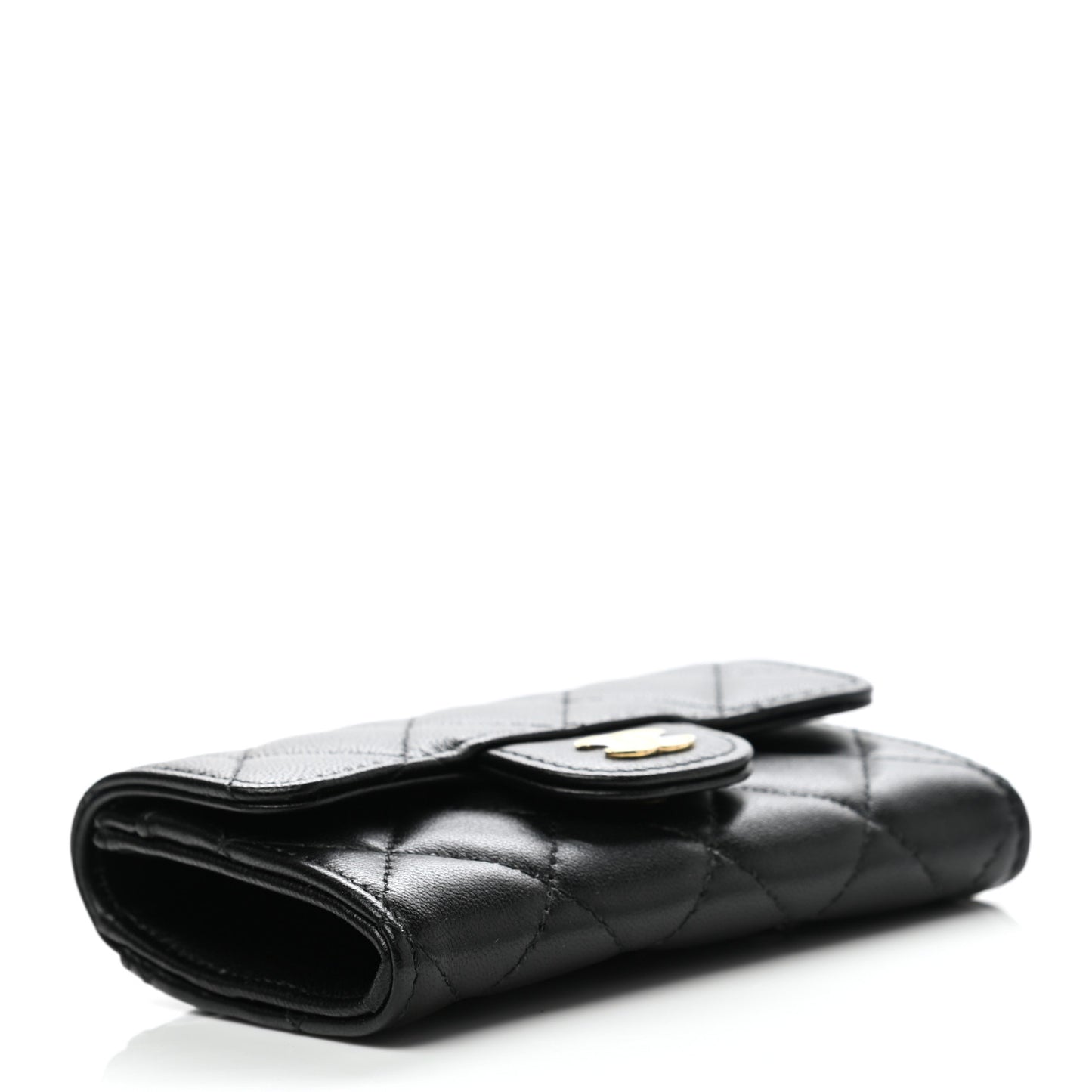 Lambskin Quilted Flap Card Holder Wallet Black