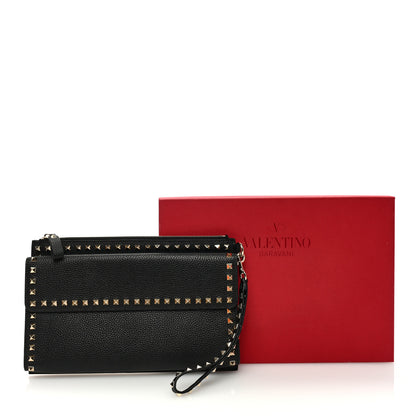 Valentino Garavani Pebbled Calfskin Large Rockstud Wristlet Clutch Black 7 of 7