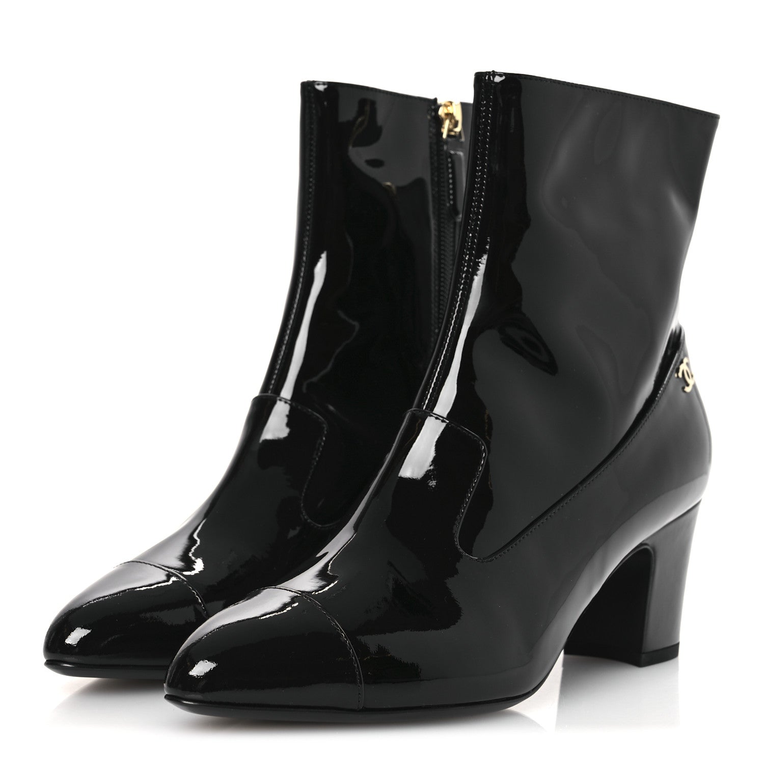 Chanel Patent Calfskin Ankle Boots 38.5 Black 4 of 11