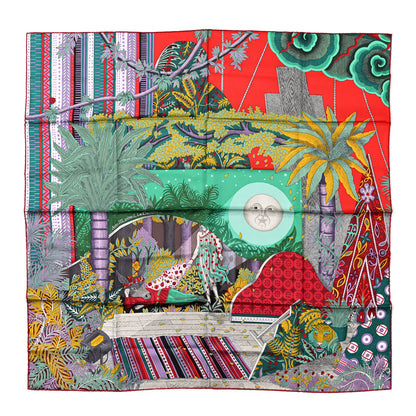 Hermes Silk Twill Acte III Scene I La Clairiere Scarf 90 Rouge Vert Mauve 1 of 6
