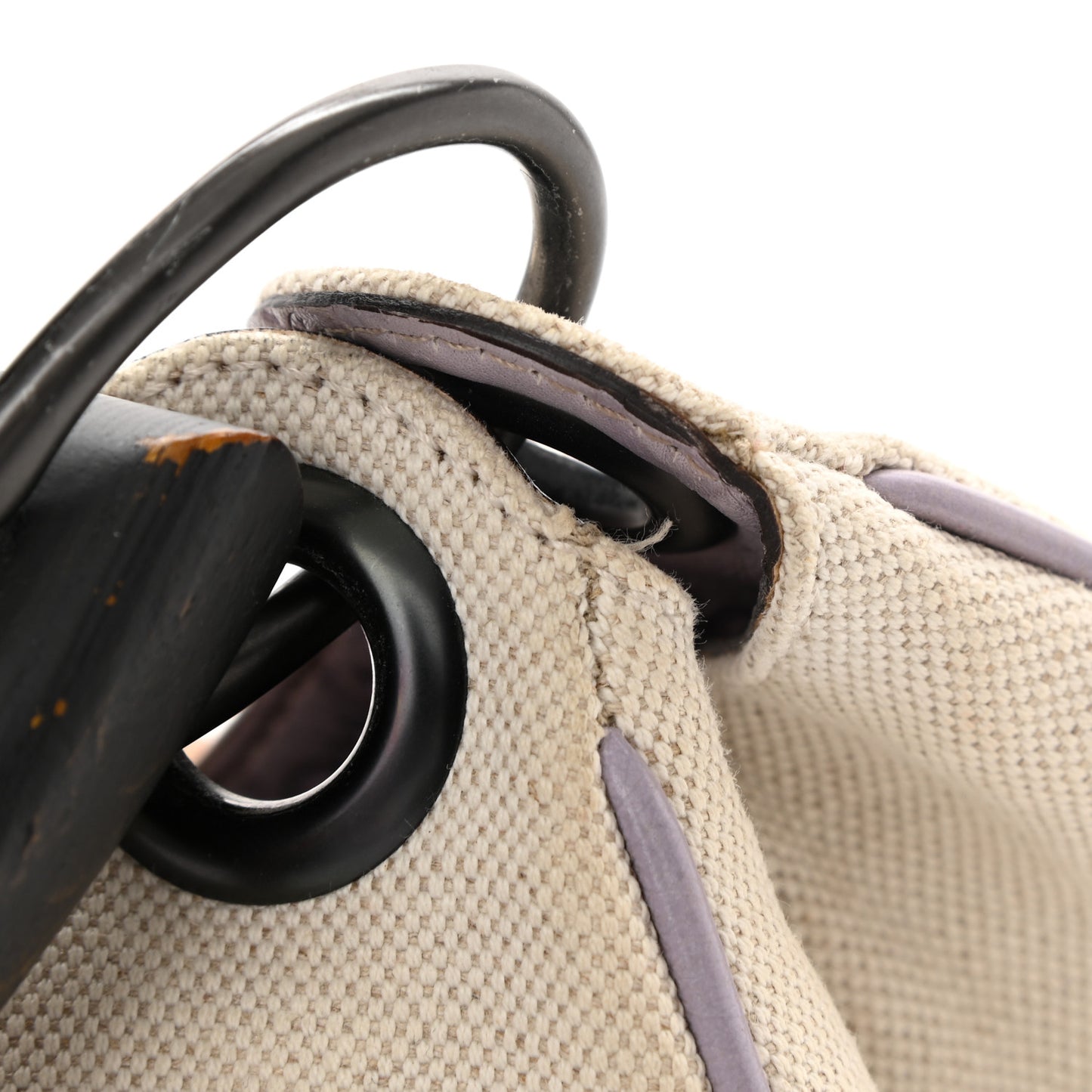 Canvas Guccissima Wooden Handle Shoulder Bag Beige Purple