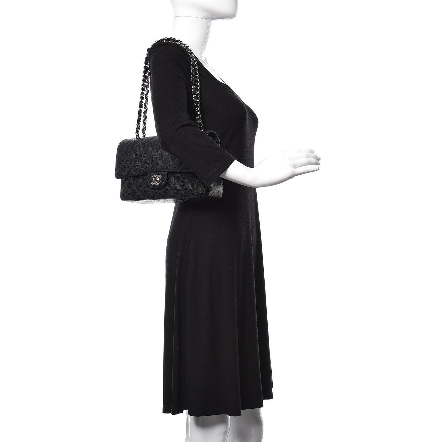 Caviar Quilted Medium Double Flap Black
