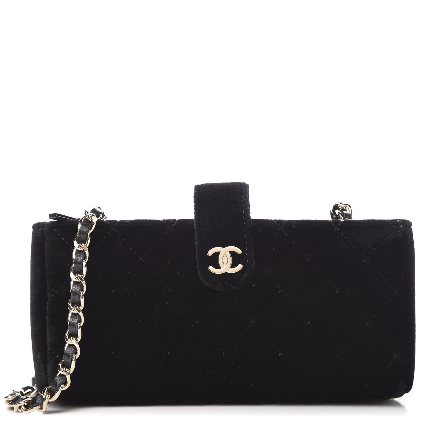 Velvet Quilted Small Clutch With Chain Black