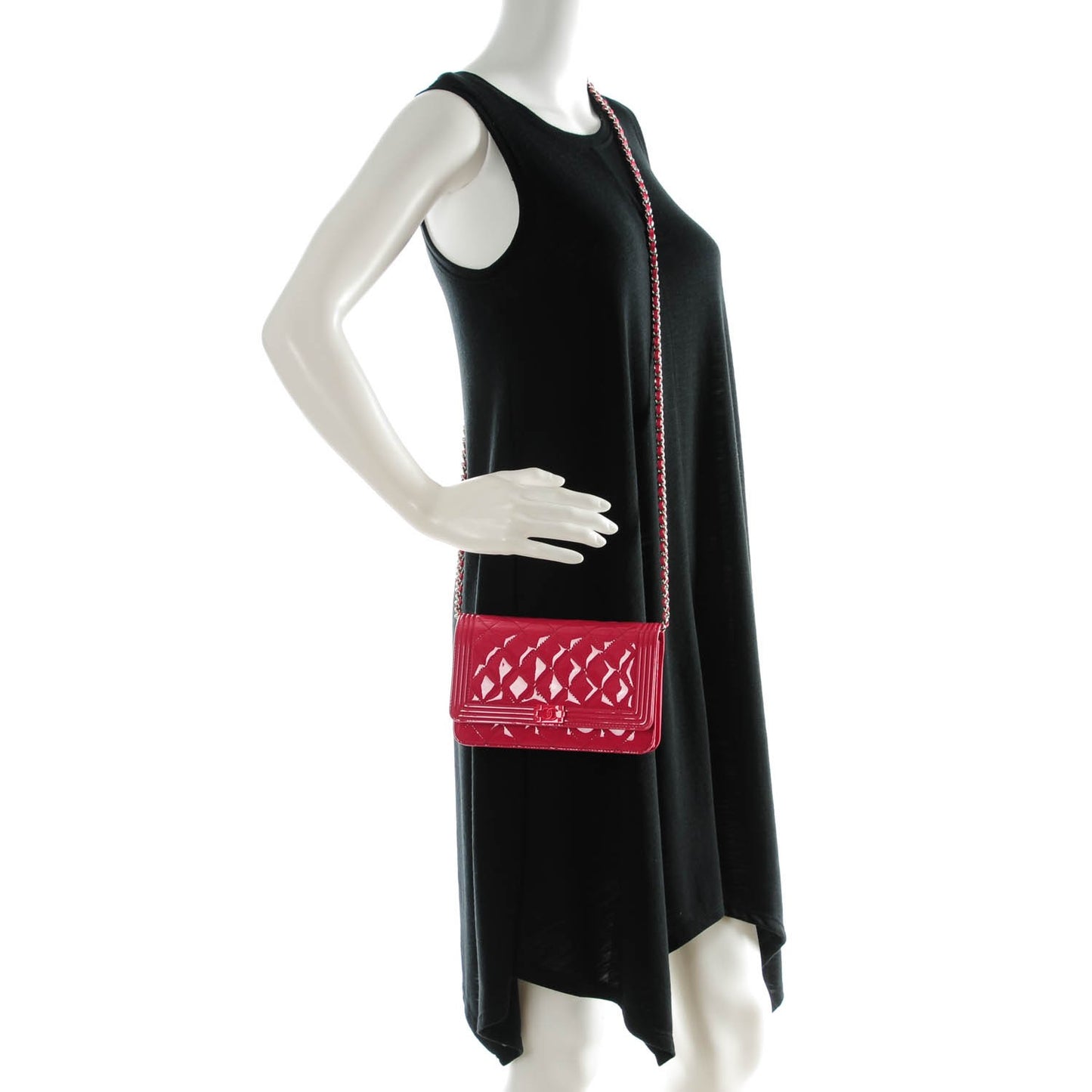 Patent Calfskin Quilted Boy Wallet On Chain WOC Pink
