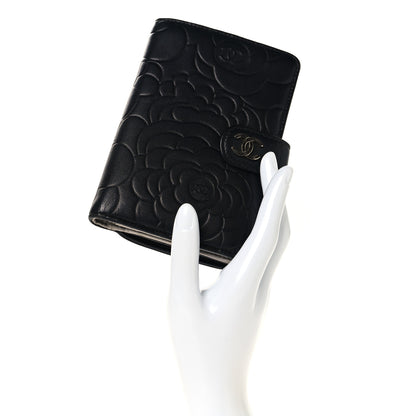 Chanel Lambskin Camellia Embossed Zipped Pocket Wallet Black 2 of 8