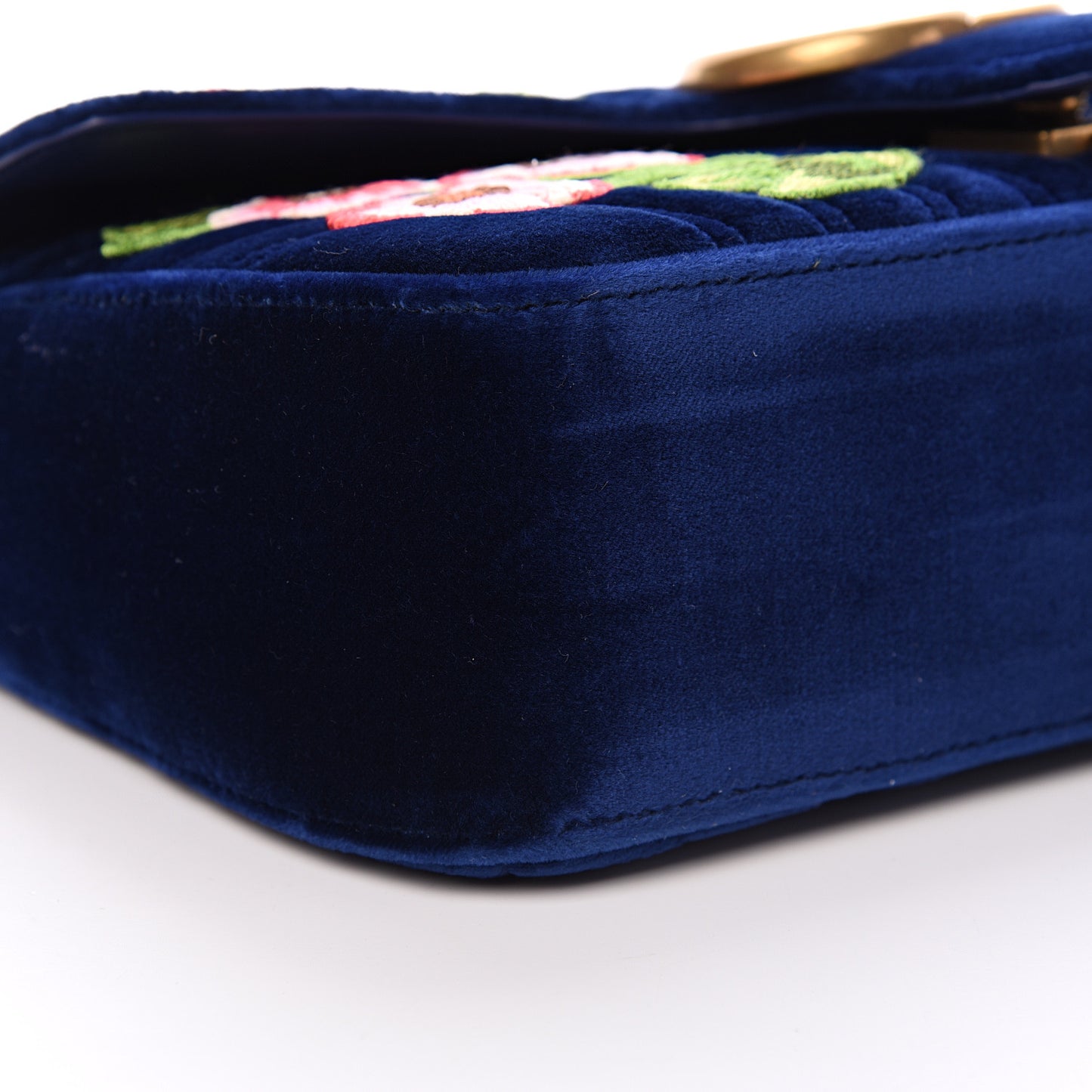 Velvet Matelasse Deer Embroidered Small GG Marmont Shoulder Bag Cobalt Blue