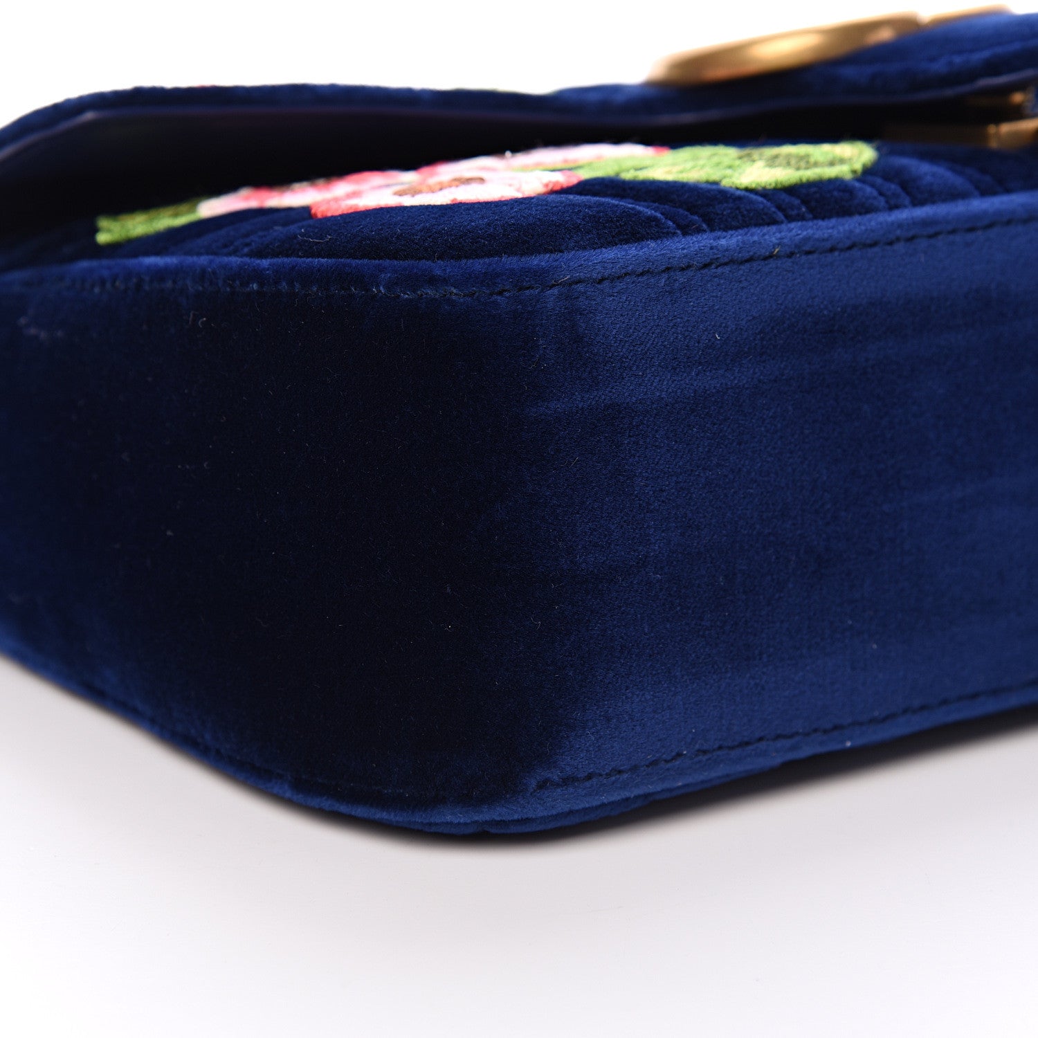 Gucci Velvet Matelasse Deer Embroidered Small GG Marmont Shoulder Bag Cobalt Blue 8 of 10