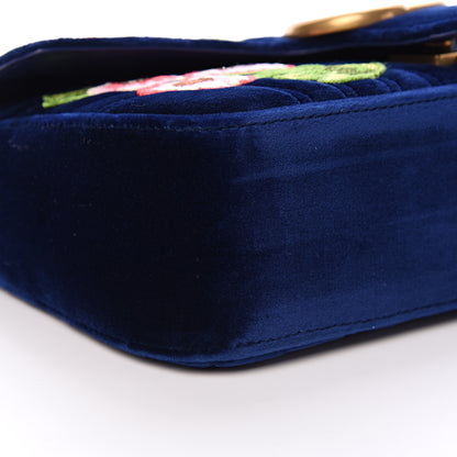 Gucci Velvet Matelasse Deer Embroidered Small GG Marmont Shoulder Bag Cobalt Blue 8 of 10