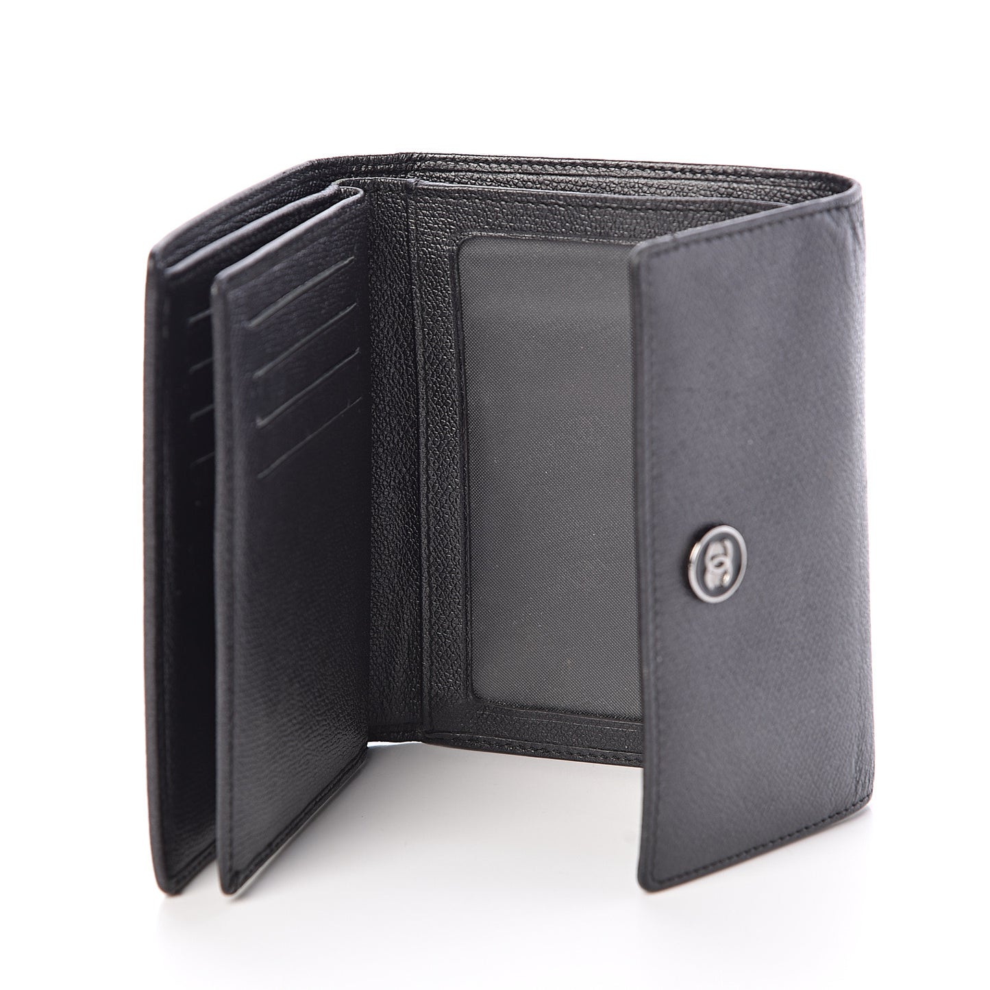 Grained Calfskin CC Button Flap Wallet Black