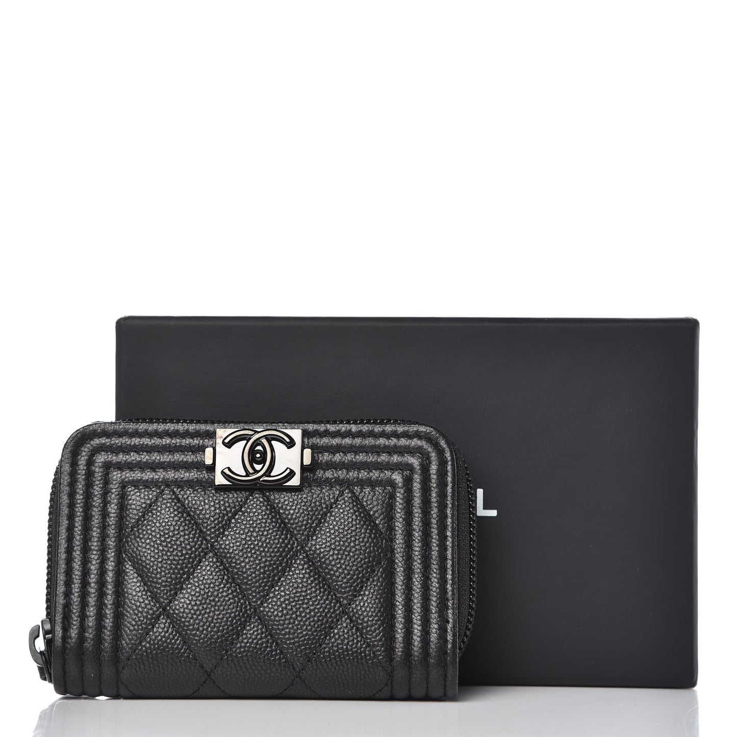 Caviar Quilted Boy Zip Around Coin Purse Wallet So Black