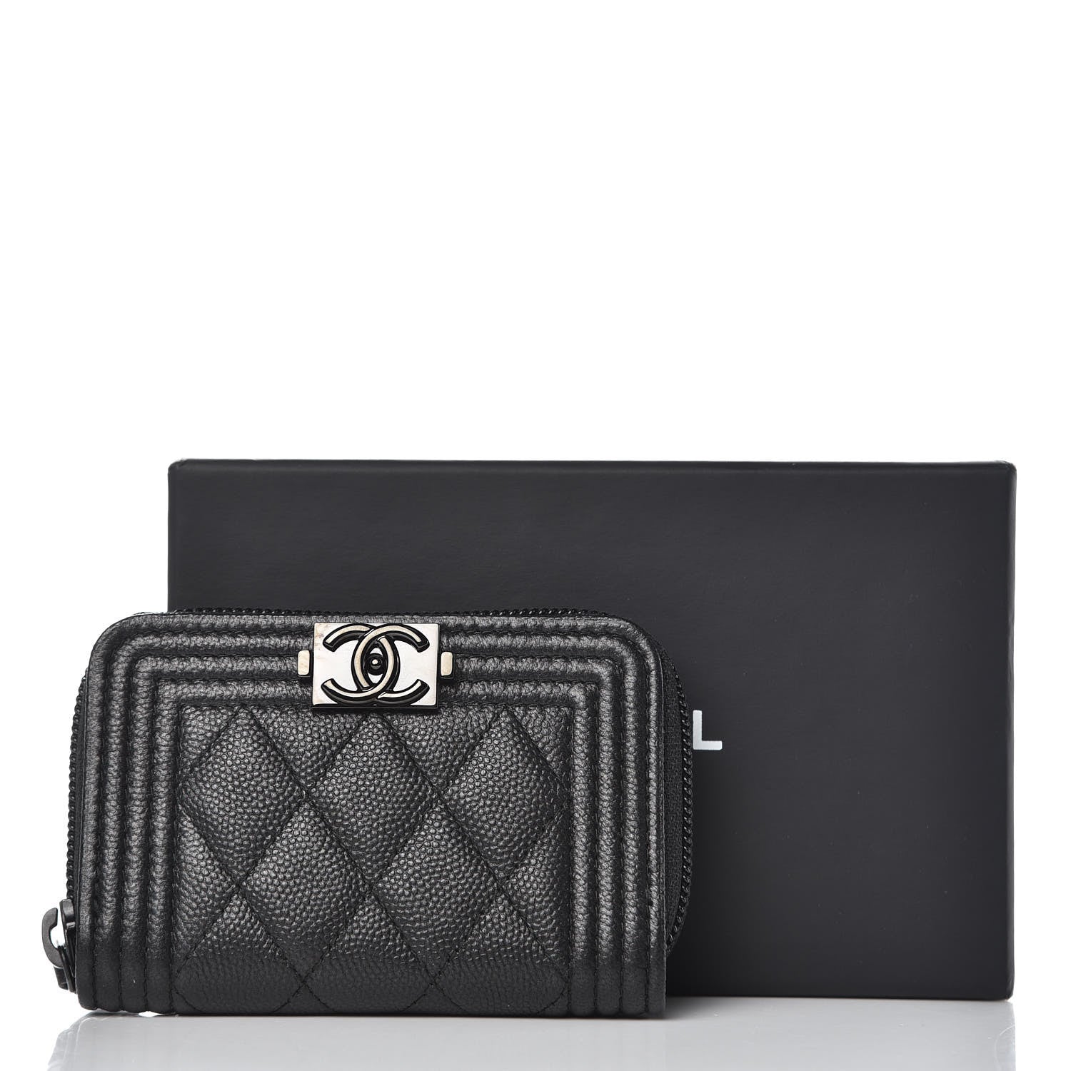 Chanel Caviar Quilted Boy Zip Around Coin Purse Wallet So Black 8 of 8