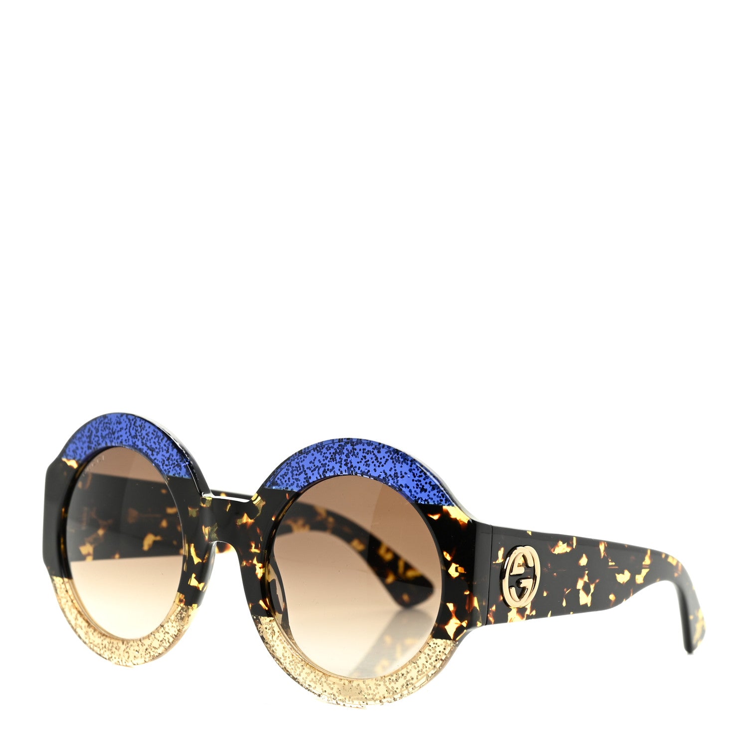 Gucci Acetate Round GG0084S Sunglasses Glitter Blue Multi 1 of 8