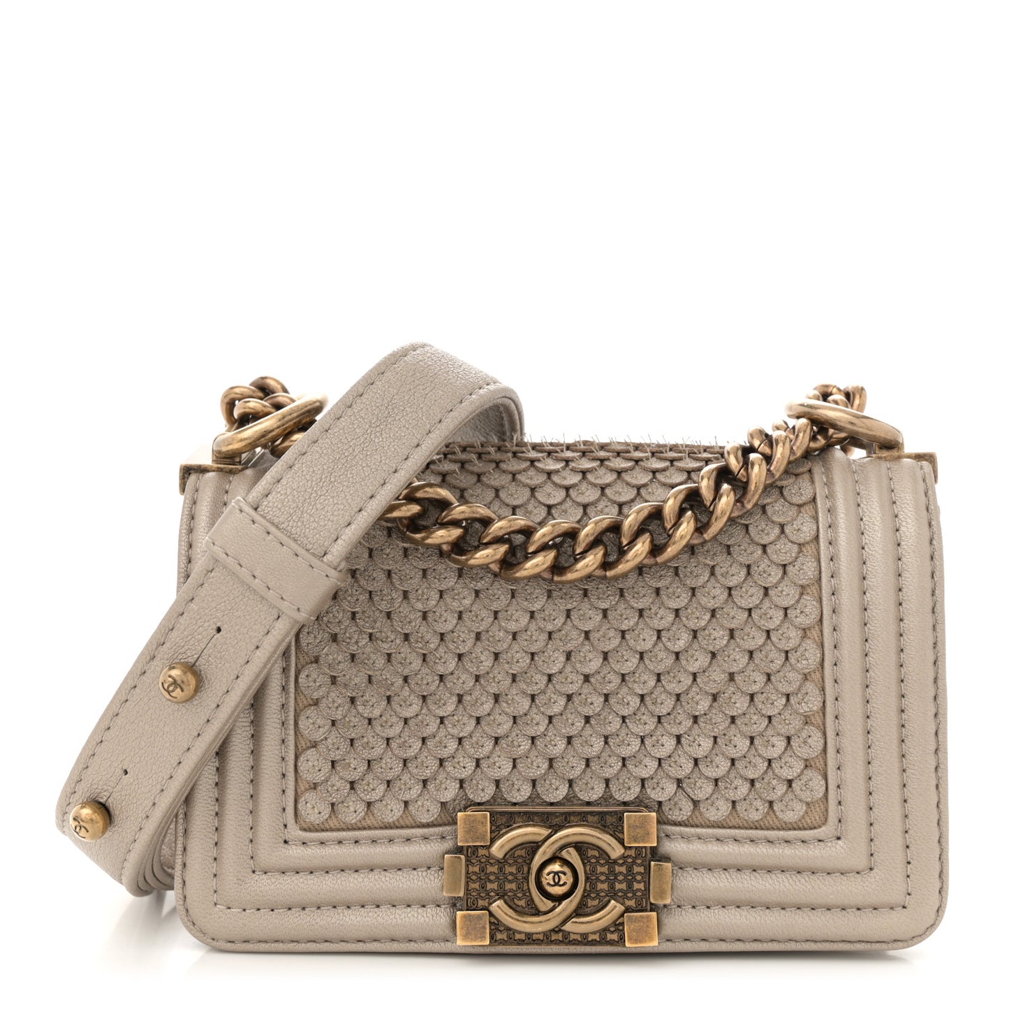 Metallic Lambskin Mini Scaled Boy Flap Gold