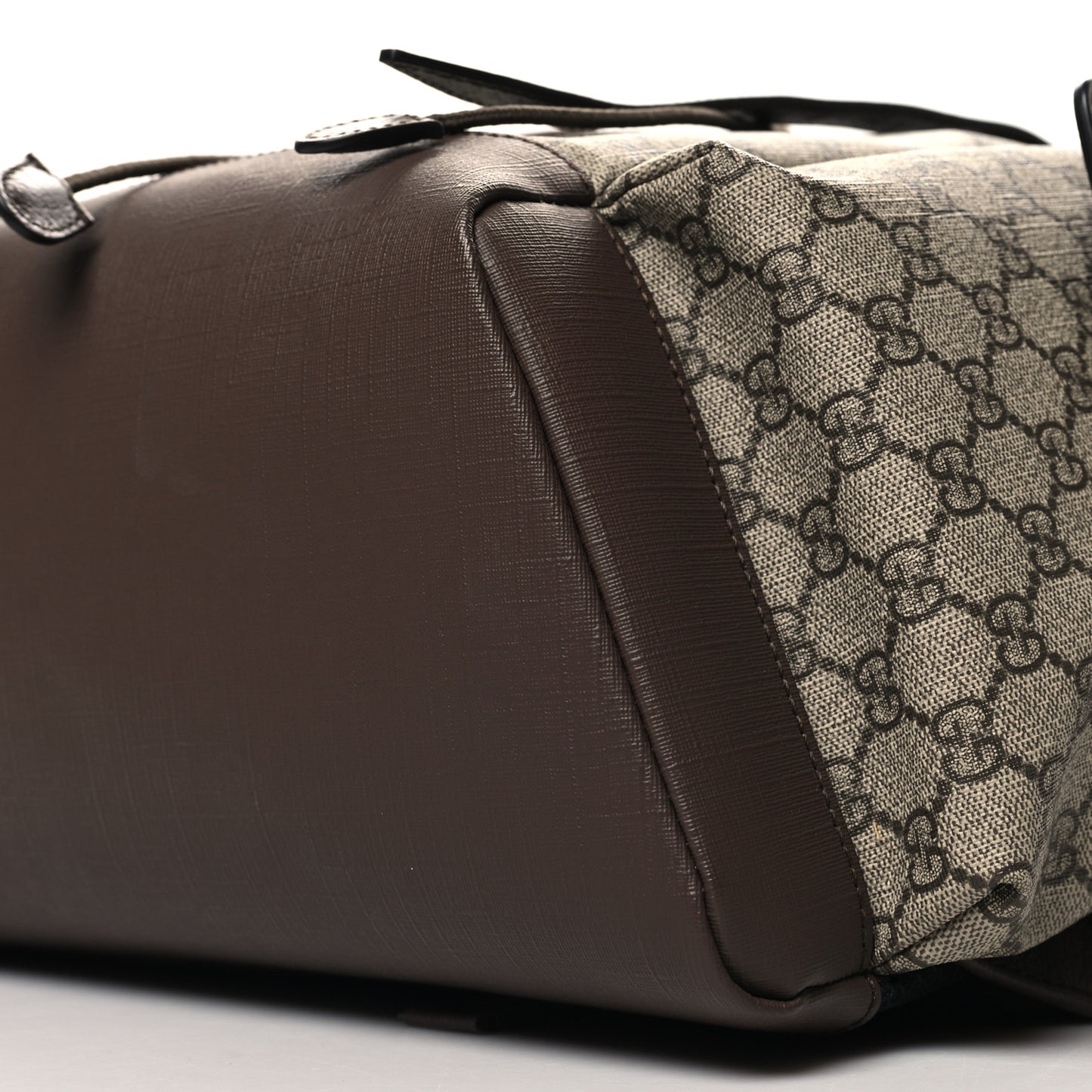 GG Supreme Monogram Medium Ophidia Double Buckle Backpack Brown