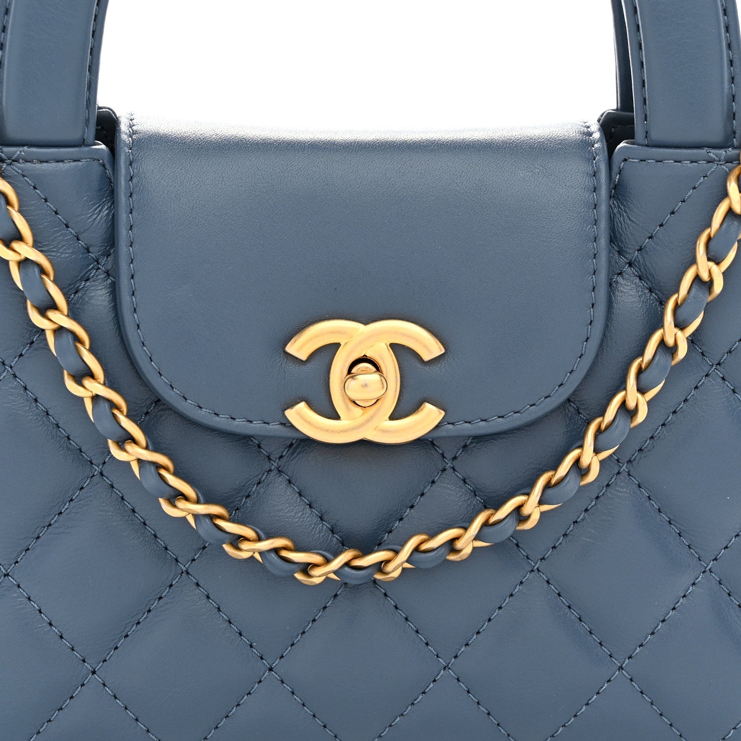 Chanel Shiny Aged Calfskin Quilted Nano Kelly Shopper Dark Blue 8 of 10